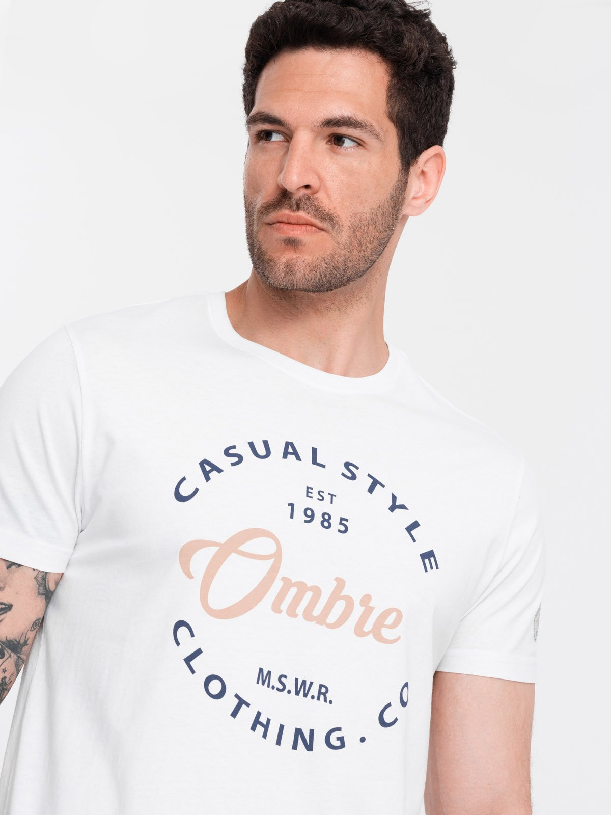 T-shirt męski z nadrukiem Ombre Casual Style - white