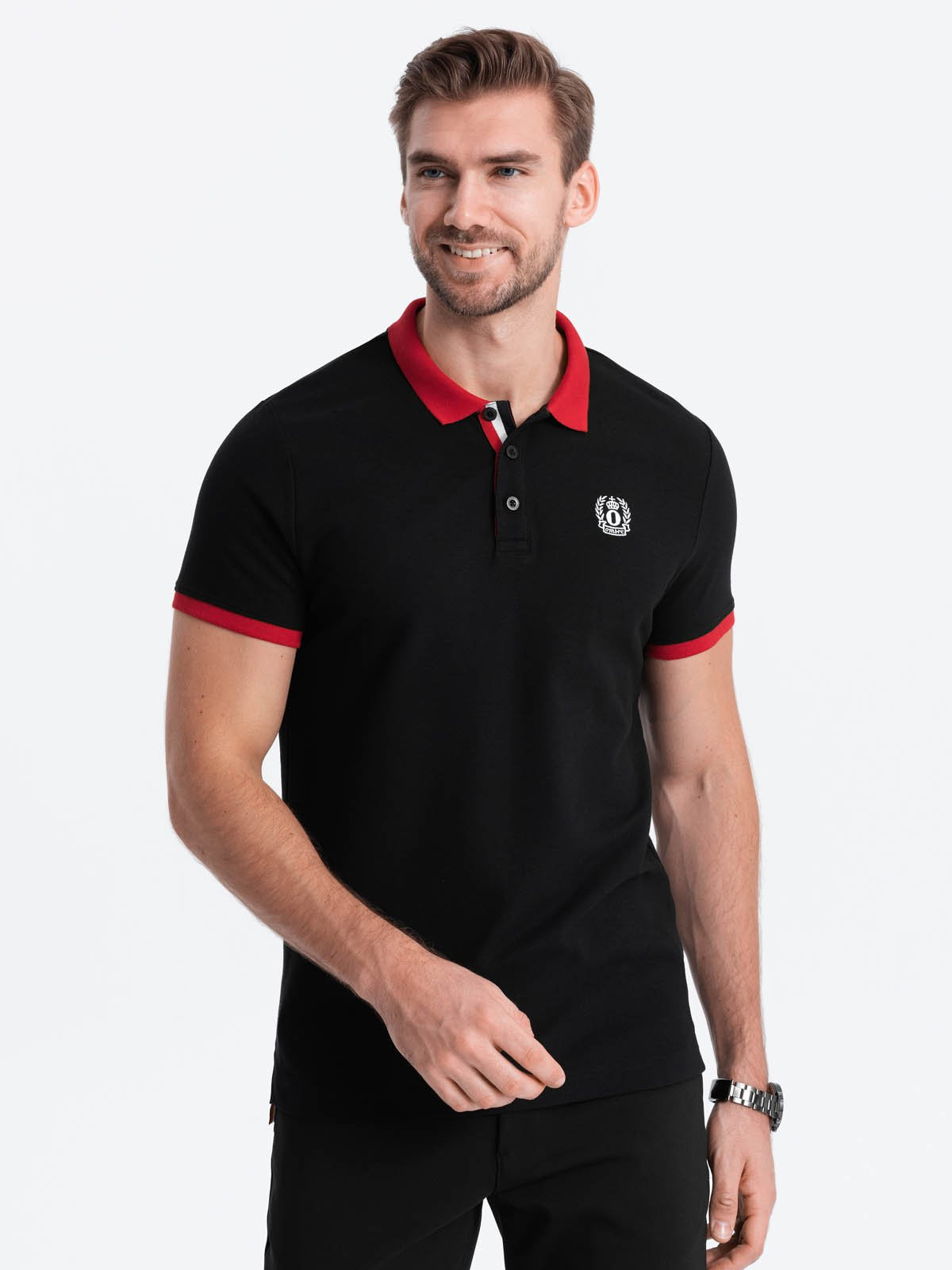 Ombre Men's polo shirt with colored accents - black