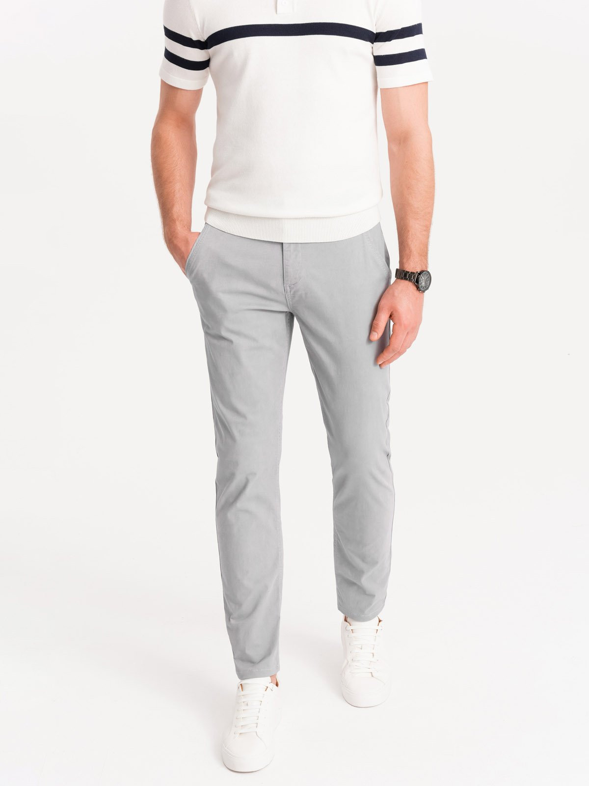 Ombre Men's chino pants with decorative waistband - gray