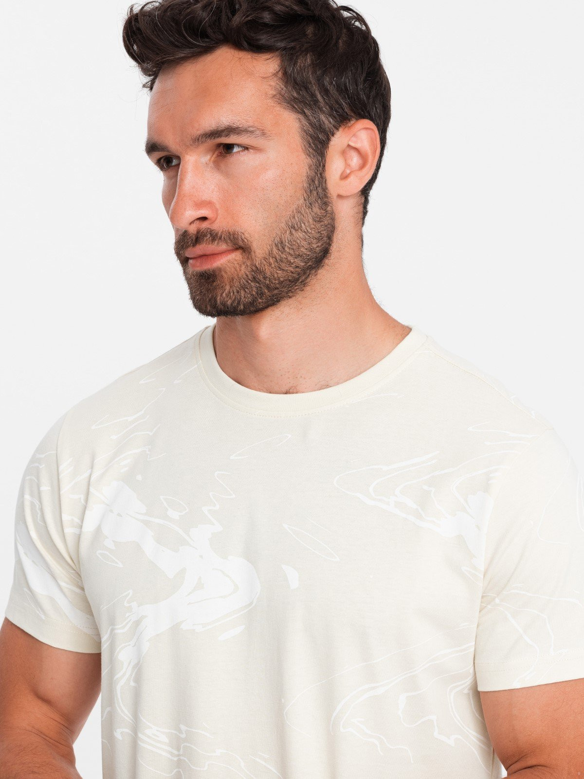 Ombre Men's cotton t-shirt with esy-flores - cream