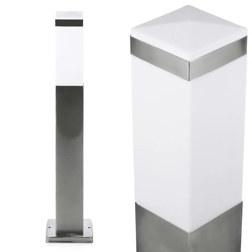 Interlook LLF-65CM | Stojací zahradní lampa, čtvercový sloupek pro žárovku E27 | Napájení 230V, nerez | nerezová ocel, 65 cm