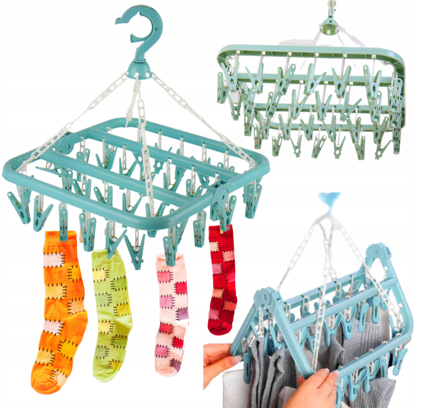 Interlook SDC-D032-BLUE | Závěsný sušák na prádlo, spodní prádlo a ponožky | věšák na šaty | 32 klipů