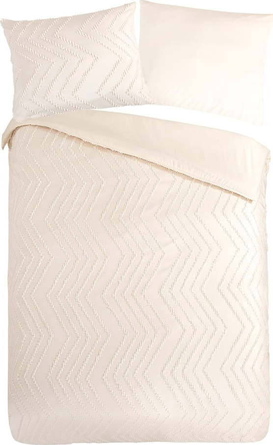 Krémové prodloužené povlečení na jednolůžko z mikrovlákna 140x220 cm Pure Zigzag – Good Morning