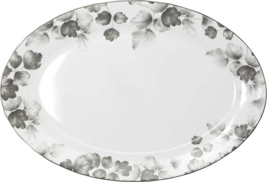 Porcelánový servírovací talíř v bílé a světle šedé barvě ø 35,5 cm Foliage gray – Villa Altachiara