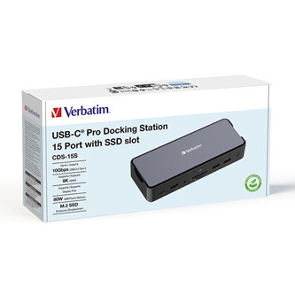 Dokovací stanice Verbatim, USB-C Pro, 15-port, 2x HDMI, RJ45, microSD, USB-A 3.1, USB-C 3.1, šedá