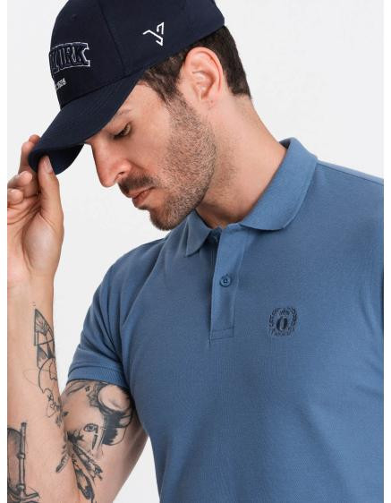 Pánská jednobarevná pletená polokošile BASIC modrá