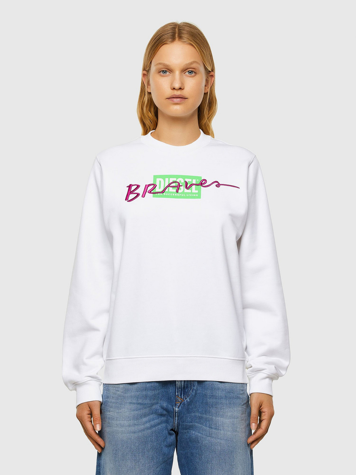 Diesel Sweatshirt - FANGV42 white with neon writing