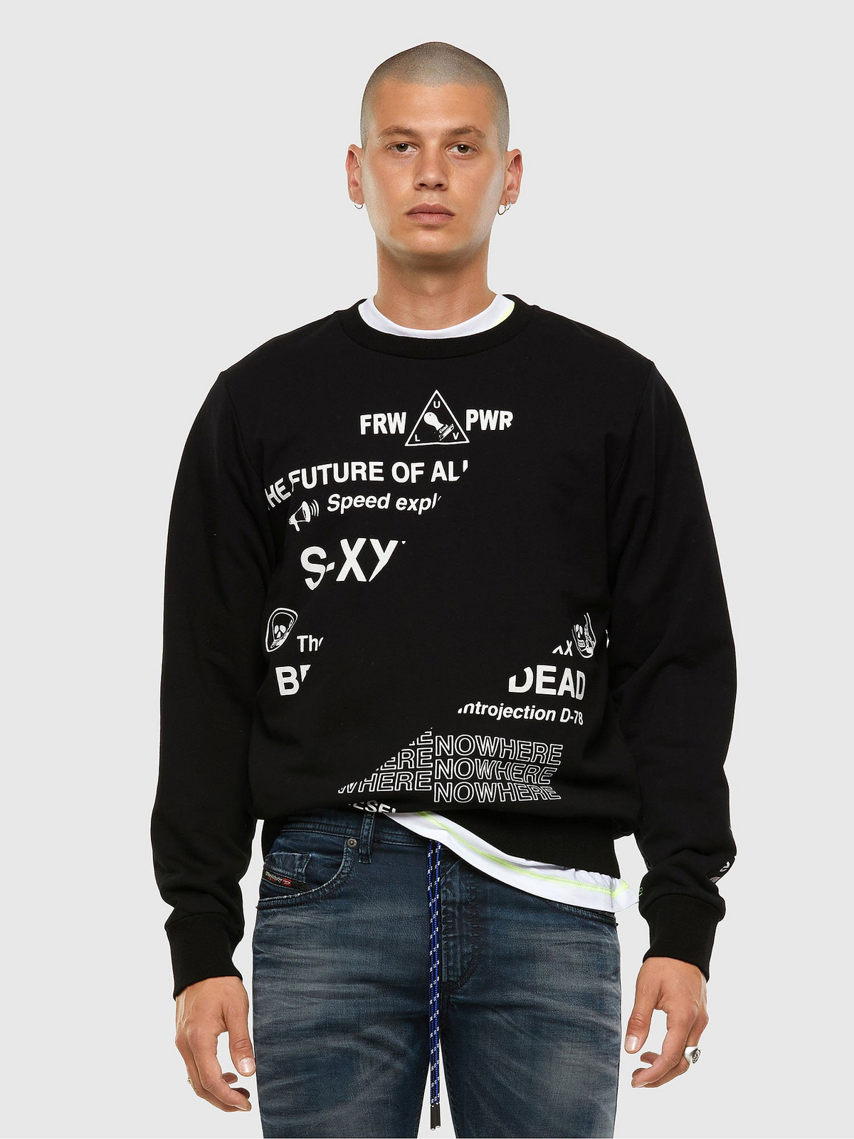 Diesel Sweatshirt - SGIRKFOLDED SWEATSHIRT black