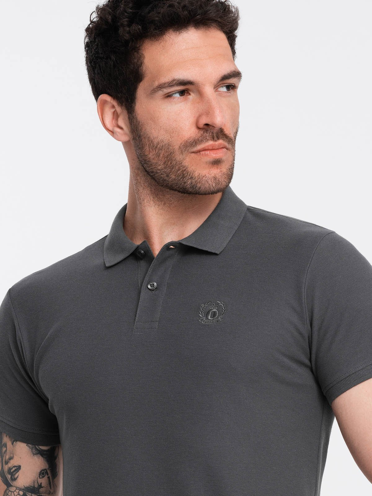 Ombre BASIC men's single color pique knit polo shirt - graphite