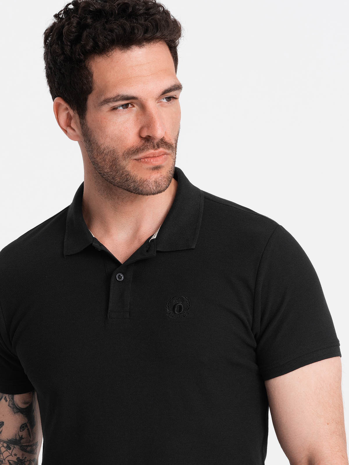 Ombre BASIC men's single color pique knit polo shirt - black