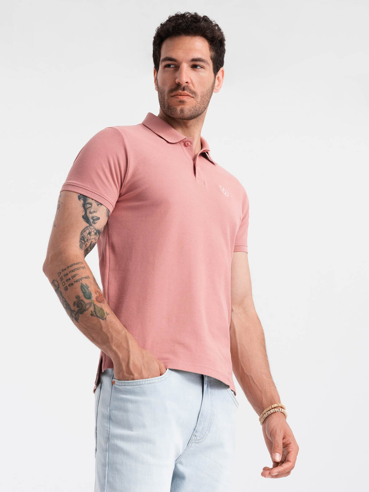 Ombre Men's BASIC single color pique knit polo shirt - dark pink