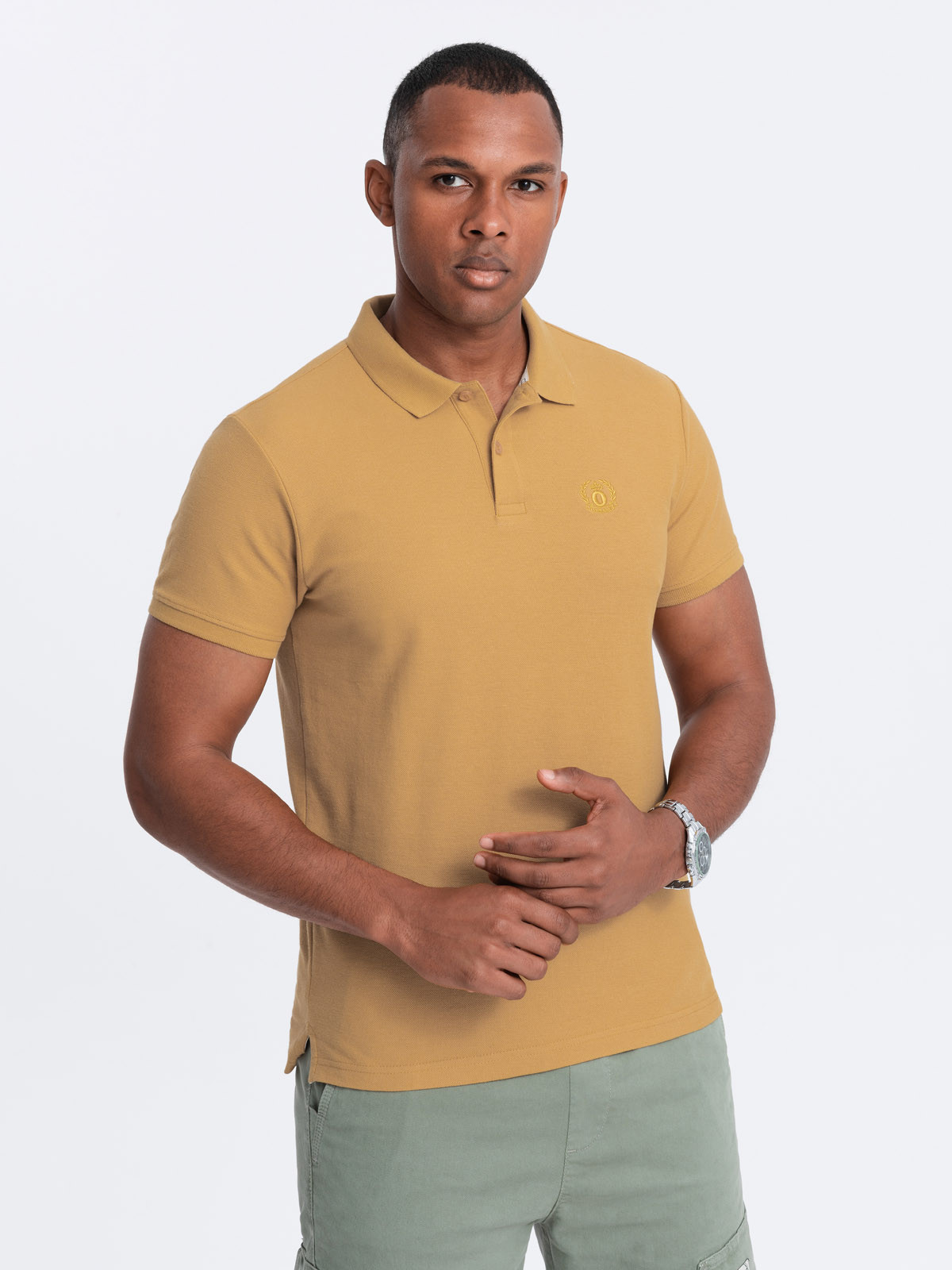 Ombre Men's BASIC single-color pique knit polo shirt - mustard