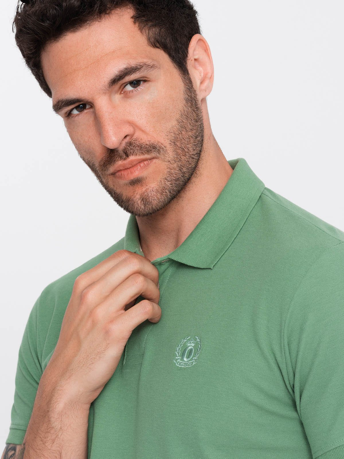 Ombre Men's BASIC single color pique knit polo shirt - green