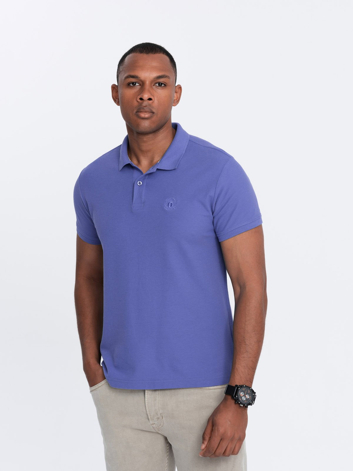 Ombre BASIC men's single color pique knit polo shirt - purple