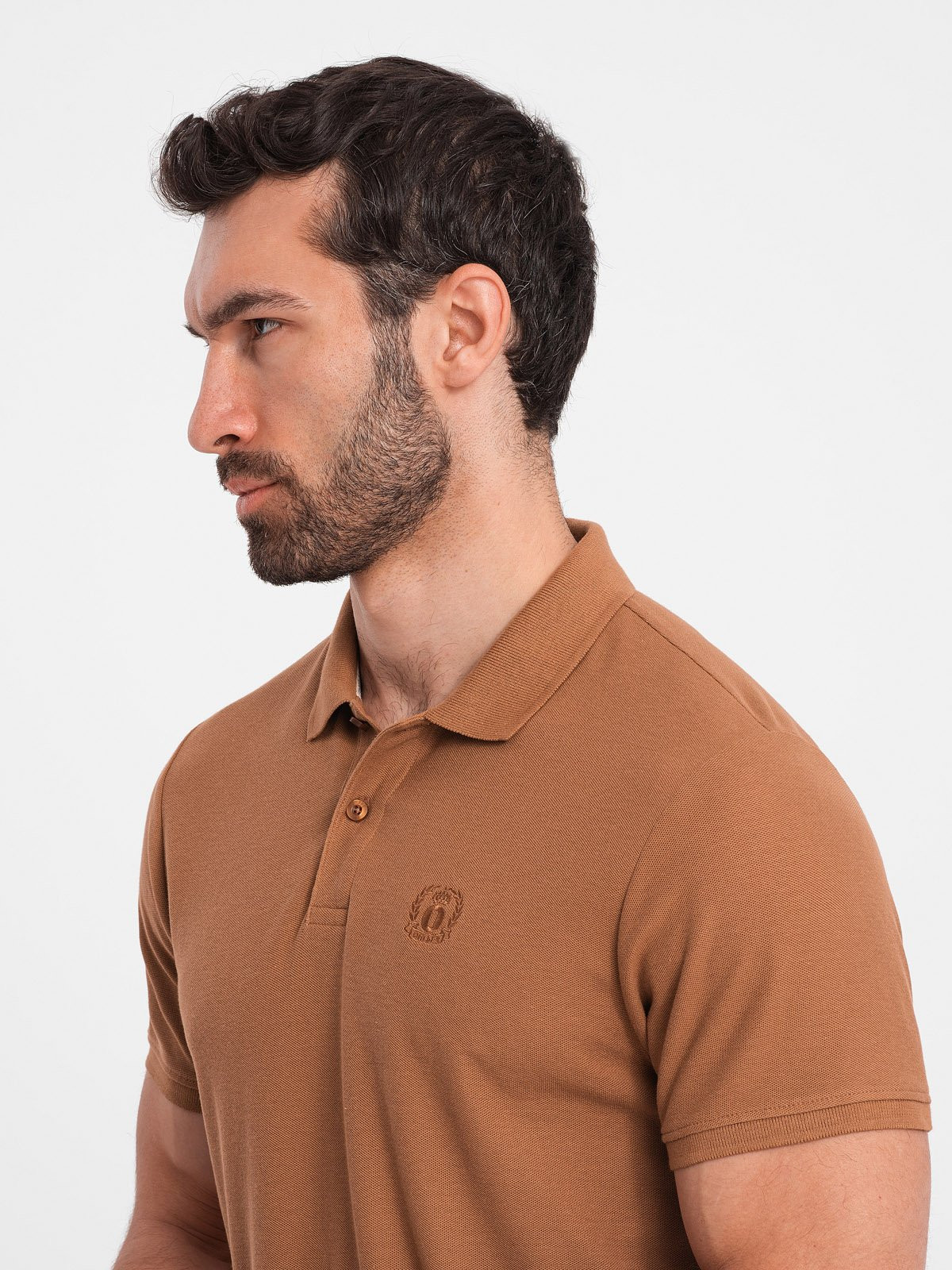 Ombre Men's BASIC single color pique knit polo shirt - brown