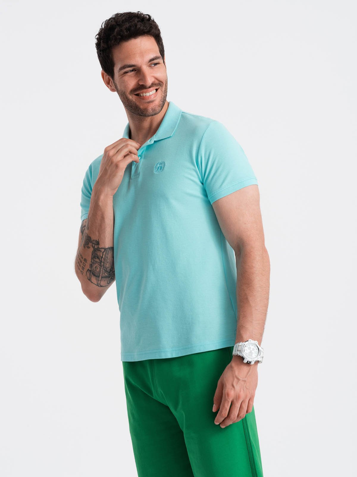 Ombre Men's BASIC single color pique knit polo shirt - mint