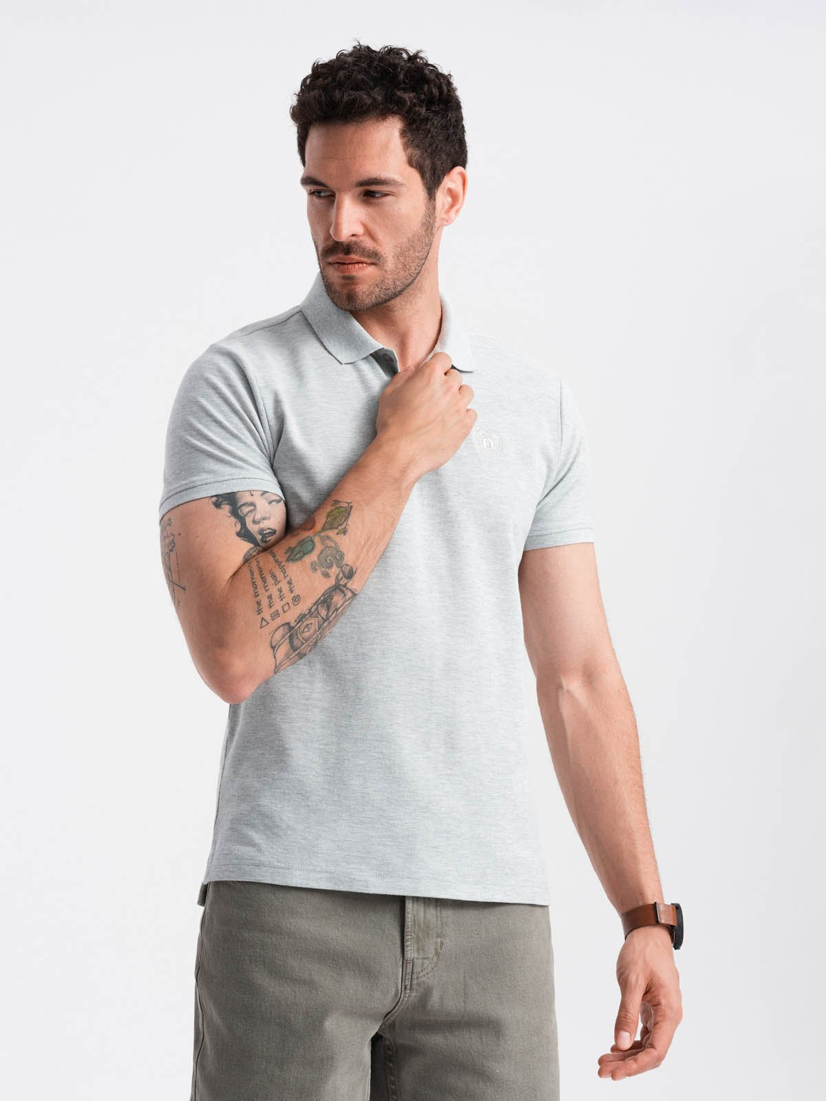 Ombre Men's BASIC single color pique knit polo shirt - grey