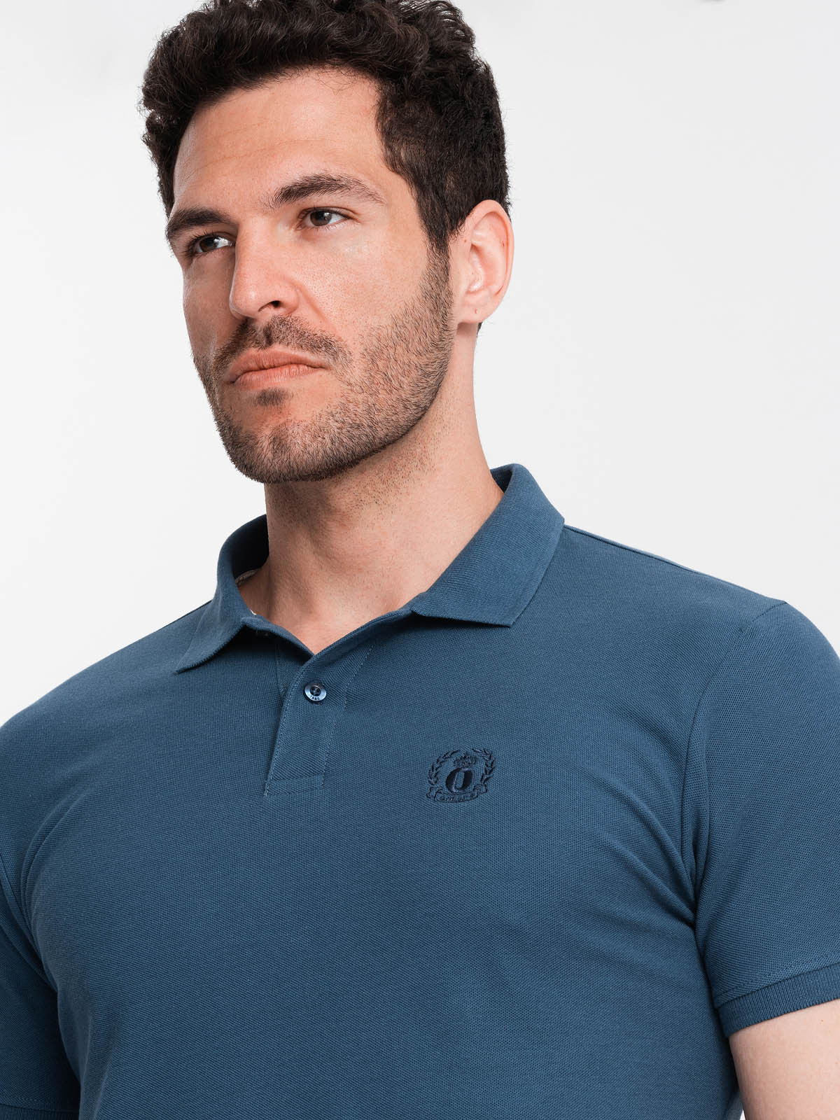 Ombre BASIC men's single color pique knit polo shirt - dark blue