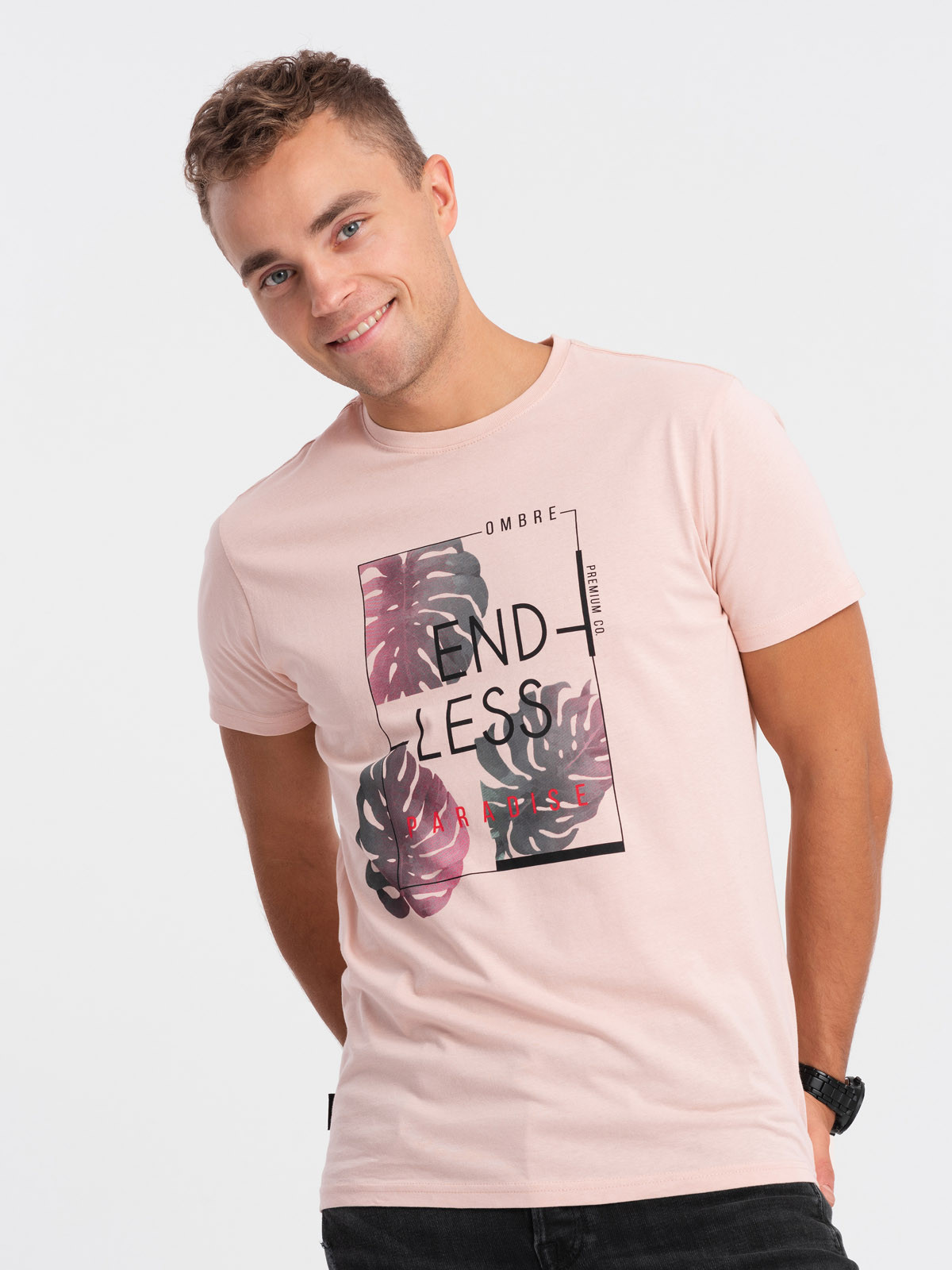 Edoti Men's printed T-shirt - pale pink