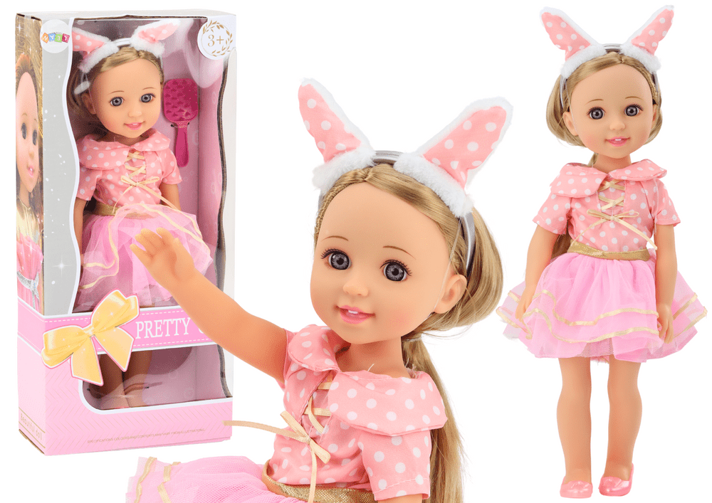 mamido Panenka v růžových šatech s kartáčem a čelenkou 38 cm