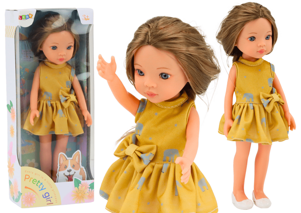 mamido Velká panenka s dlouhými hnědými vlasy ve žlutých šatech 33 cm