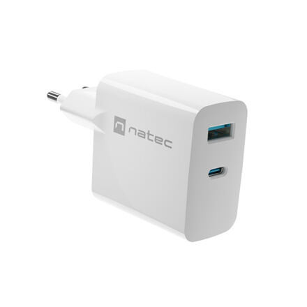 Univerzální USB nabíječka Natec RIBERA GaN 1X USB-A + 1X USB-C 65W, Bílá NUC-2144