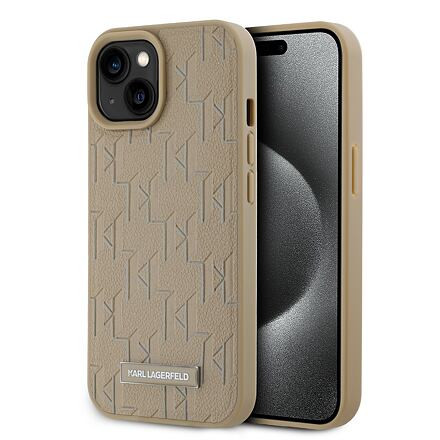 Karl Lagerfeld PU Leather Monogram Metal Logo Magsafe Zadní Kryt pro iPhone 15 Beige KLHMP15SPKHPORPE