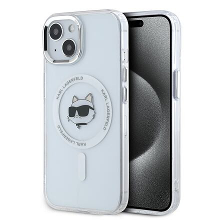 Karl Lagerfeld IML Choupette Head Metal Frame MagSafe Zadní Kryt pro iPhone 15 Transparent KLHMP15SHLSCHH