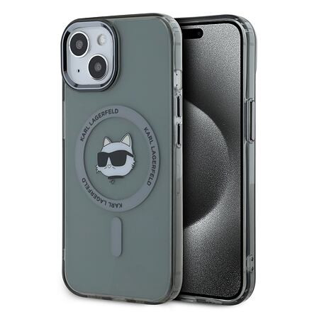 Karl Lagerfeld IML Choupette Head Metal Frame MagSafe Zadní Kryt pro iPhone 15 Black KLHMP15SHLSCHK