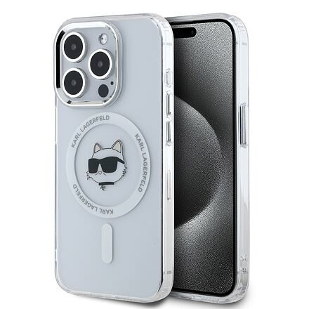 Karl Lagerfeld IML Choupette Head Metal Frame MagSafe Zadní Kryt pro iPhone 15 Pro Transparent KLHMP15LHLSCHH