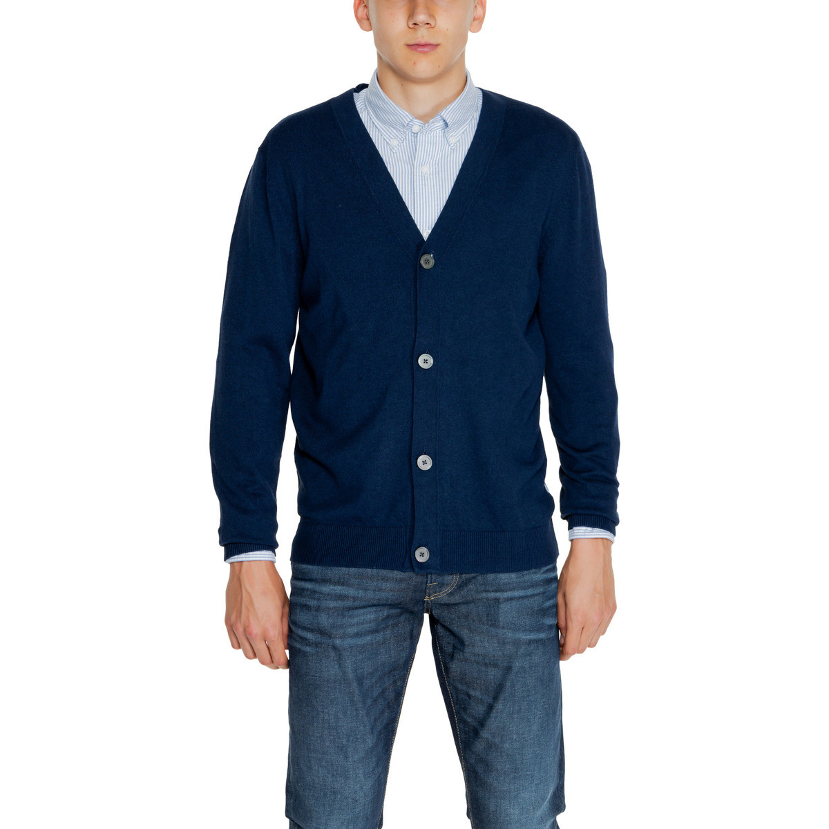 Jack & Jones  JJEEMIL KNIT BUTTON CARDIGAN NOOS 12257492  Modrá