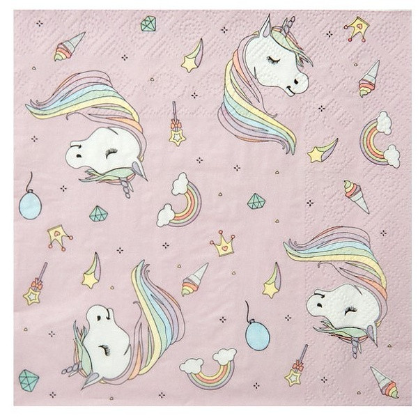 Ubrousky papírové Jednorožec pastelový 33 x 33 cm 20 ks