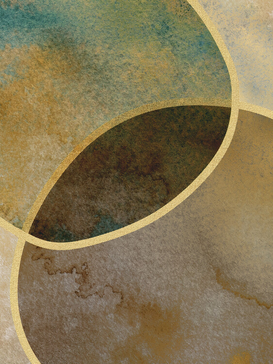 Bilge Paksoylu Ilustrace Abstract Circles With Gold, Bilge Paksoylu, 30x40 cm