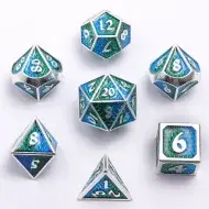 HYMGHO Mini Behemoth Silver Metal RPG Dice Set - Blue and Green