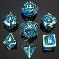HYMGHO Behemoth Silver Solid Metal Dice Set - Green and Blue (7)