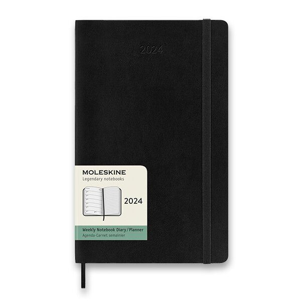 Diář Moleskine 2024 VÝBĚR BAREV - týdenní - měkké desky - L 1206/57240 - černý