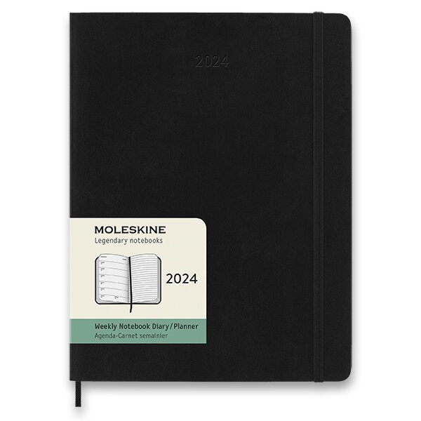 Diář Moleskine 2024 - měkké desky - XL, týdenní - výběr barev 1206/57240 - Diář Moleskine 2024 - měkké desky, černý