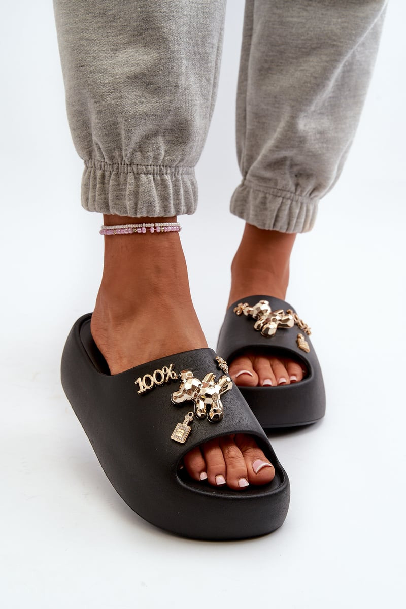 Dámské lehké pěnové pantofle se zdobením, Black Orchia