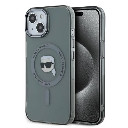 Karl Lagerfeld IML Karl Head Metal Frame MagSafe Zadní Kryt pro iPhone 15 Black KLHMP15SHLSKIK