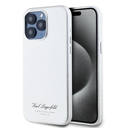 Karl Lagerfeld Grained PU Hotel RSG Zadní Kryt pro iPhone 15 Pro Grey KLHCP15LPGWCMKHG