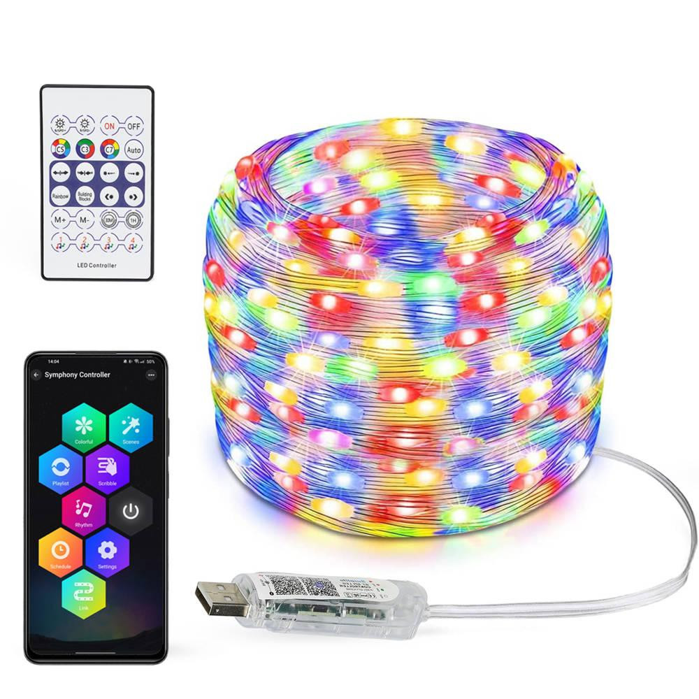 Interlook ASF-RGB-5M | LED pásek WS2812B RGBIC 5m | Neon, světelný řetěz | IR dálkové ovládání, Bluetooth, IP65, USB