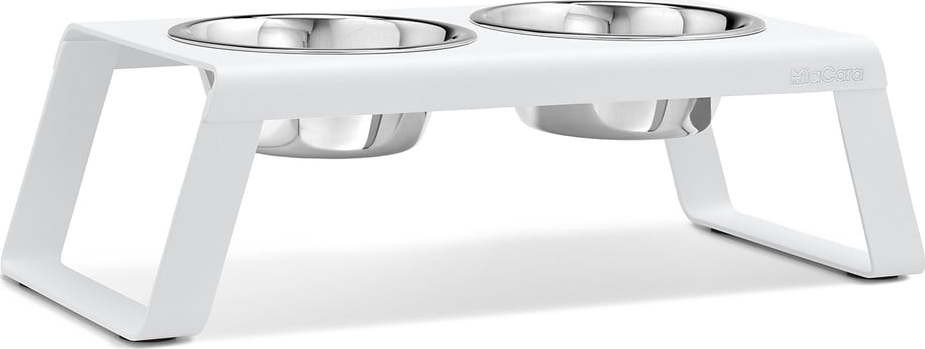 Kovový set misek s podstavcem pro psa Desco White M – MiaCara