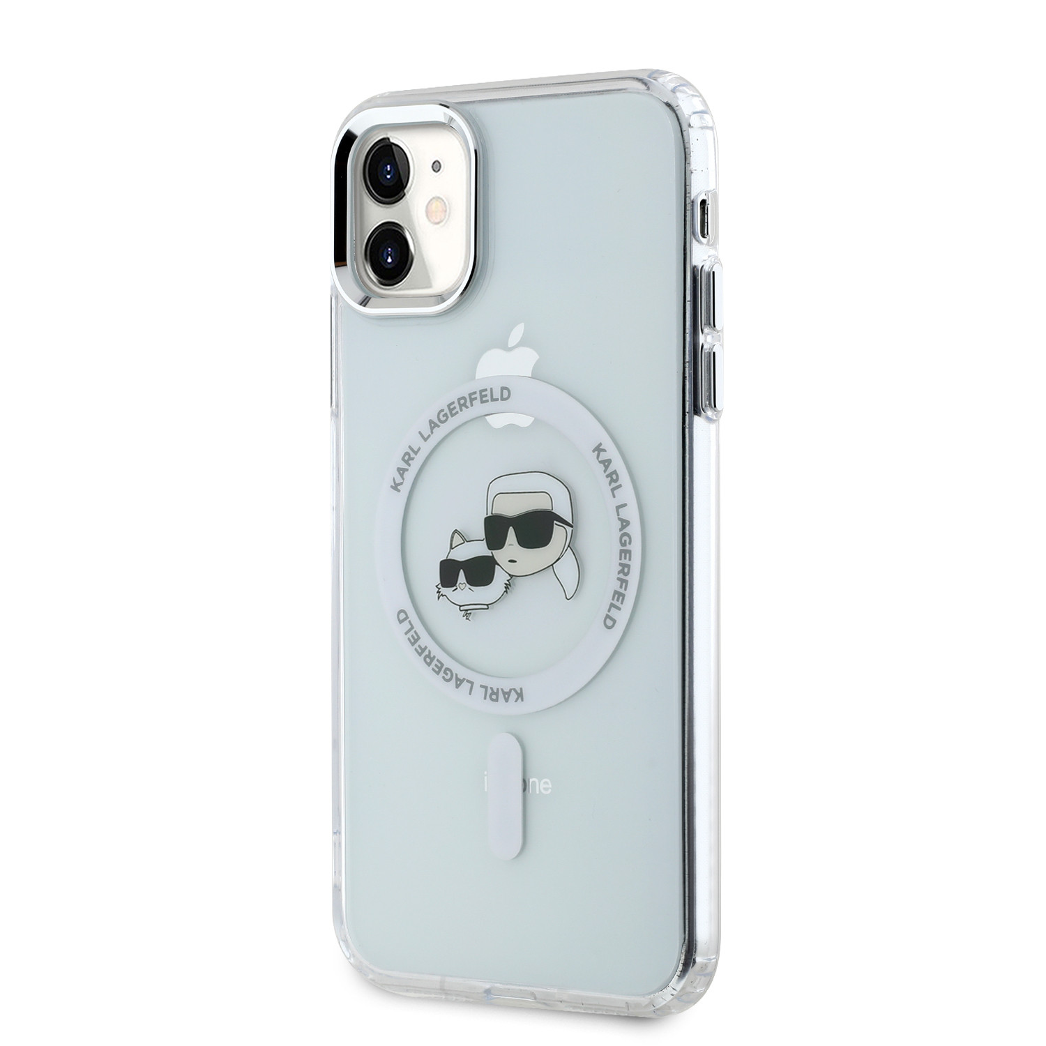 Zadní kryt Karl Lagerfeld IML K&CH Heads Metal Frame MagSafe pro Apple iPhone 11, transparentní