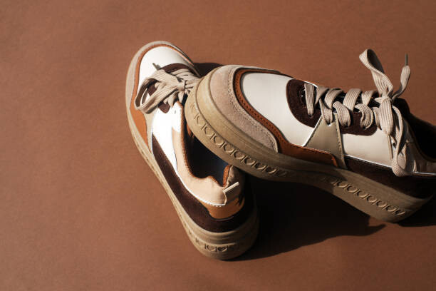 Maryna Terletska Fotografie Sneakers in brown tones on a, Maryna Terletska, 40x26.7 cm