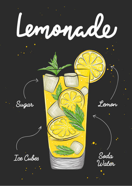 Mariia Akimova Ilustrace Vector engraved style Lemonade drink in, Mariia Akimova, 30x40 cm