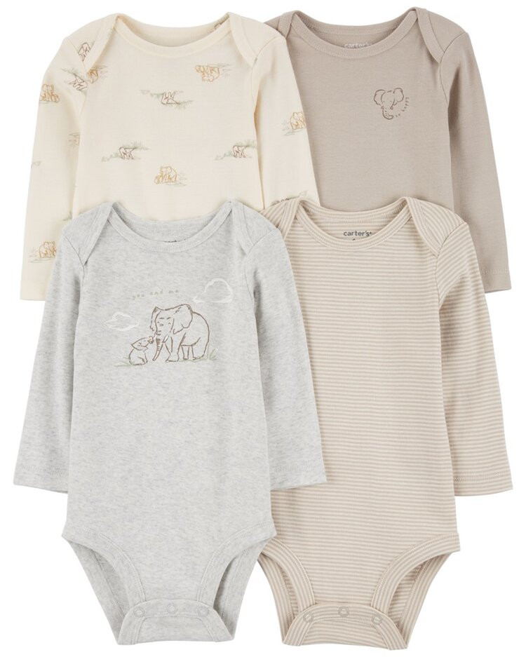 CARTER'S Body dlouhý rukáv Gray Elephant neutral 4ks 3m/vel. 62