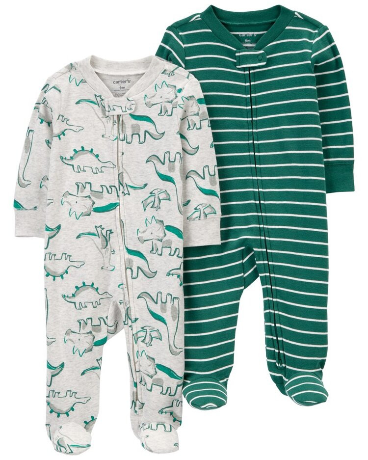 CARTER'S Overal na zip Sleep&Play Green Dino/Stripe kluk 2ks 6m/vel. 68