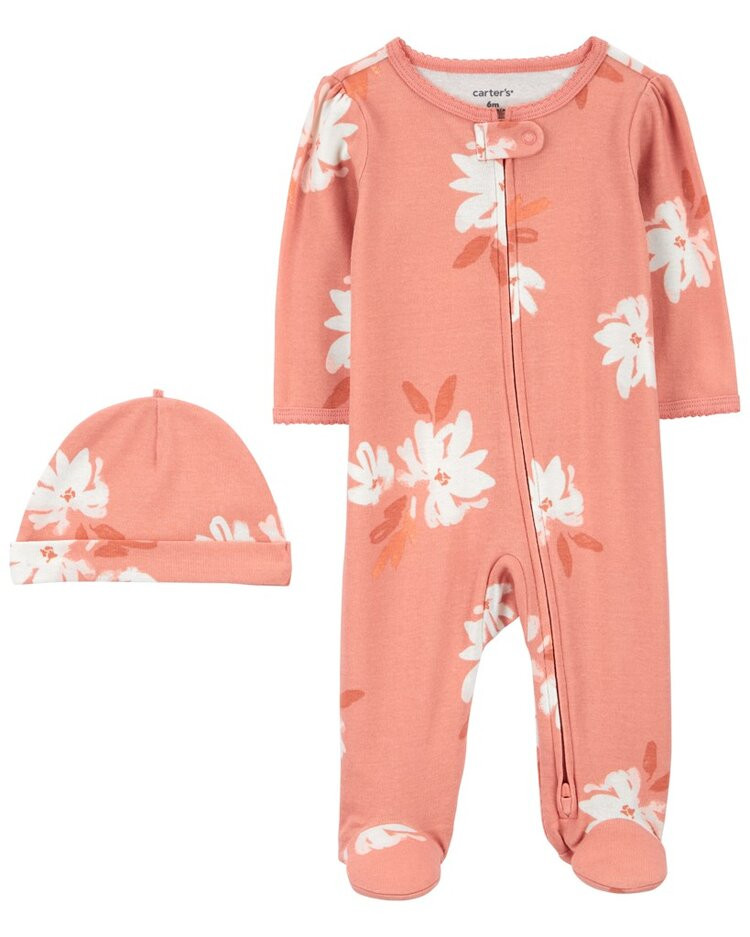 CARTER'S Set 2dílný overal, čepice Pink Floral holka MFL NB/vel. 56