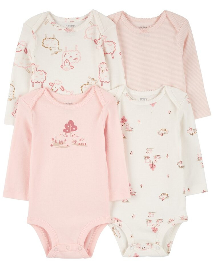 CARTER'S Body dlouhý rukáv Pink/Ivory holka 4ks 24m/vel. 92