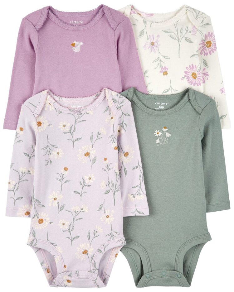 CARTER'S Body dlouhý rukáv Purple/Green Floral holka 4ks 24m/vel. 92